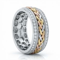 Rope Braided Round Diamond Eternity Mens Wedding Band 14k Trio Color Gold 0.90Ct
