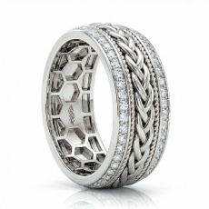 Rope Braided Round Diamond Eternity Mens Wedding Band 14k Gold White  (0.9Ct. tw.)