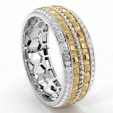 Center Rope Round Diamond Eternity Men's Wedding Band 14k Two Tone Gold 0.90Ct