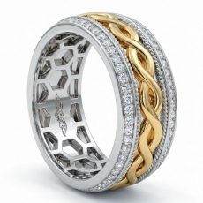 Infinity Pattern Diamond Eternity Men's Wedding Band 14k Two Tone Gold 0.90Ct