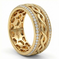 Infinity Pattern Diamond Eternity Men's Wedding Band 14k Gold Yellow  (0.9Ct. tw.)
