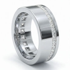Offset Channel Princess Diamond Eternity Men's Wedding Band 14k W Gold 1.29 Ct