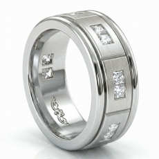 Channel Set Matte Men's Diamond Eternity Wedding Band 14k White Gold 1.44Ct.