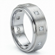 Matte Finish Bezel Men's Diamond Eternity Wedding Band 14k White Gold 0.80Ct.