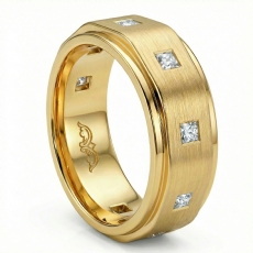Matte Finish Bezel Men's Diamond Eternity Wedding Band 14k Gold Yellow  (0.8Ct. tw.)
