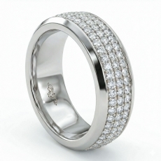 Beveled Edge 3 Row Men's Diamond Eternity Wedding Band 14k White Gold 1.60 ct