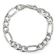 14k White Gold Solid Men Figaro Bracelet (10.30mm,8.50