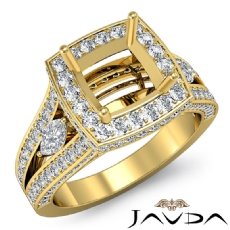 Cushion Diamond Engagement Ring Split Shank SemiMount Pave Set 14k Gold Yellow  (1.7Ct. tw.)
