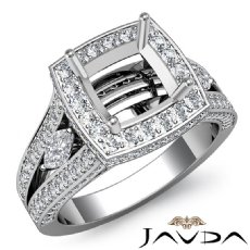 Cushion Diamond Engagement Ring Split Shank SemiMount Pave Set 14K W Gold 1.7Ct