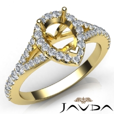 Diamond Engagement 14k Gold Yellow Halo Pave Setting Pear Semi Mount Ring  (0.5Ct. tw.)
