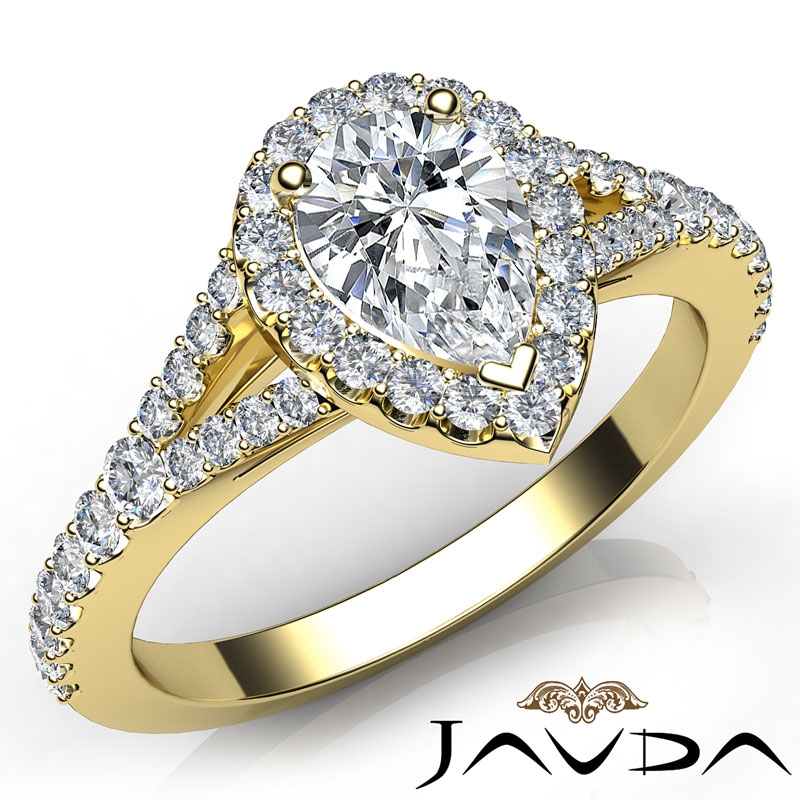 French Set Halo Split Shank diamond Ring 14k Gold Yellow