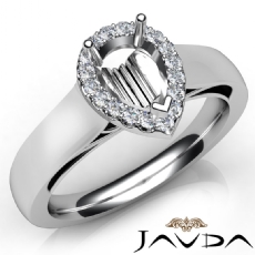 Pear Diamond Engagement Halo Pave Setting Semi Mount Ring 14K White Gold 0.20Ct