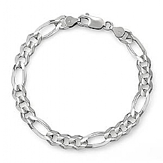 14k White Gold Solid Men Figaro Bracelet (7.50mm,8.50