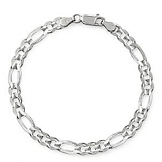 14k White Gold Solid Men Figaro Bracelet (6.20mm,8.50