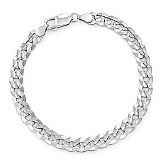 14k White Gold Solid Men Cuban Bracelet (7.20mm,8.50