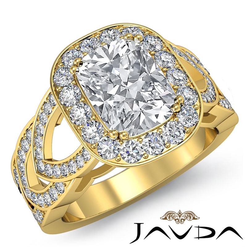 Basket Halo V-Shaped Shank diamond Ring 14k Gold Yellow