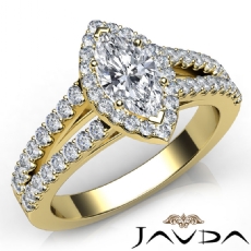 French Set Split Shank Halo diamond Ring 18k Gold Yellow