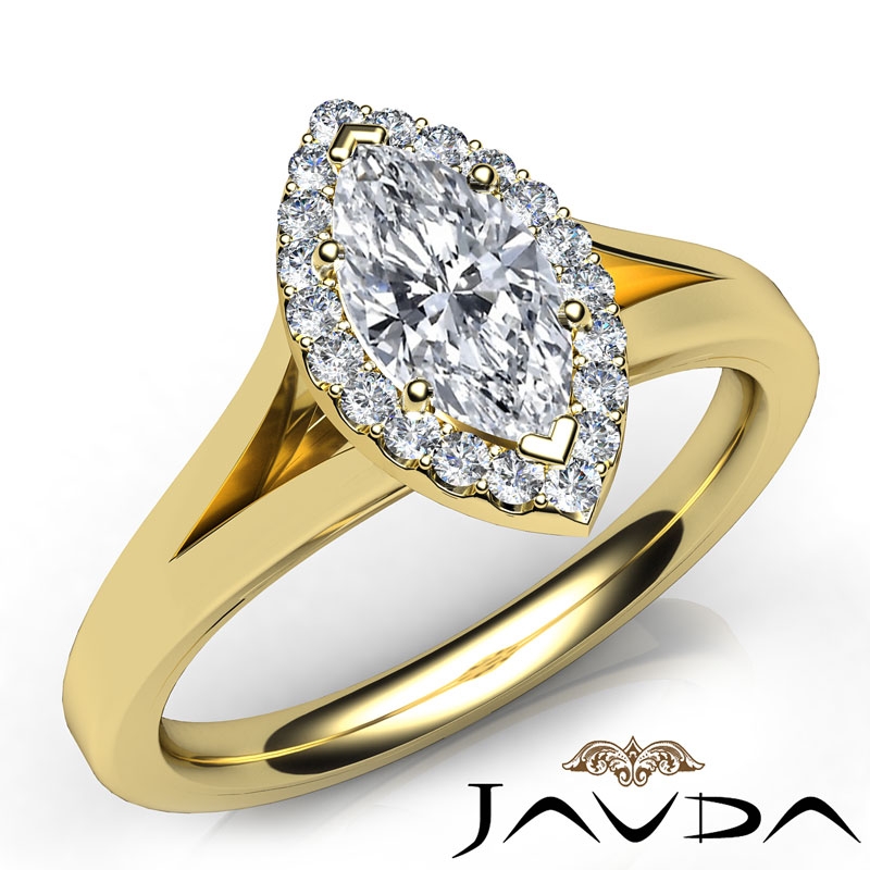 Split Shank Halo French Pave diamond Ring 14k Gold Yellow