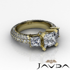 Vintage Style Micropave 3Stone diamond Ring 14k Gold Yellow