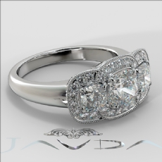 3 Stone Halo Milgrain Filigree diamond Ring 14k Gold White