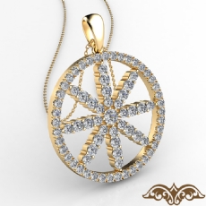 Circle Flower Women Diamond Pendant Necklace 14k Gold Yellow 18 Inch Chain  (0.57Ct. tw.)