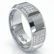 Beveled Edge Men's Diamond Eternity Wedding Band in 14k White Gold 0.80 ct