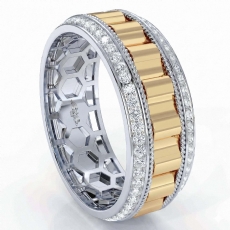Rope Edge Round Diamond Eternity Mens Wedding Band 14k Two Tone Gold 0.90Ct