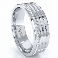 Brick Pattern Grooved Round Diamond Men's Eternity Wedding Band 14k Gold 0.60Ct