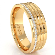 Brick Pattern Grooved Round Diamond Men's Eternity Wedding Band 14k Gold Yellow  (0.6Ct. tw.)