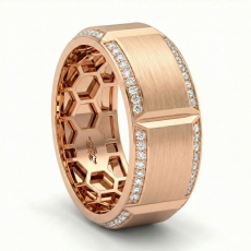Grooved Matte Finish Round Diamond Eternity Men's Wedding Band 18k Rose Gold  (0.6Ct. tw.)