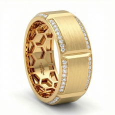 Grooved Matte Finish Round Diamond Eternity Men's Wedding Band 14k Gold Yellow  (0.6Ct. tw.)