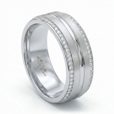 Matte & Polished Finish Round Diamond Mens Eternity Wedding Band 14k Gold 0.40Ct