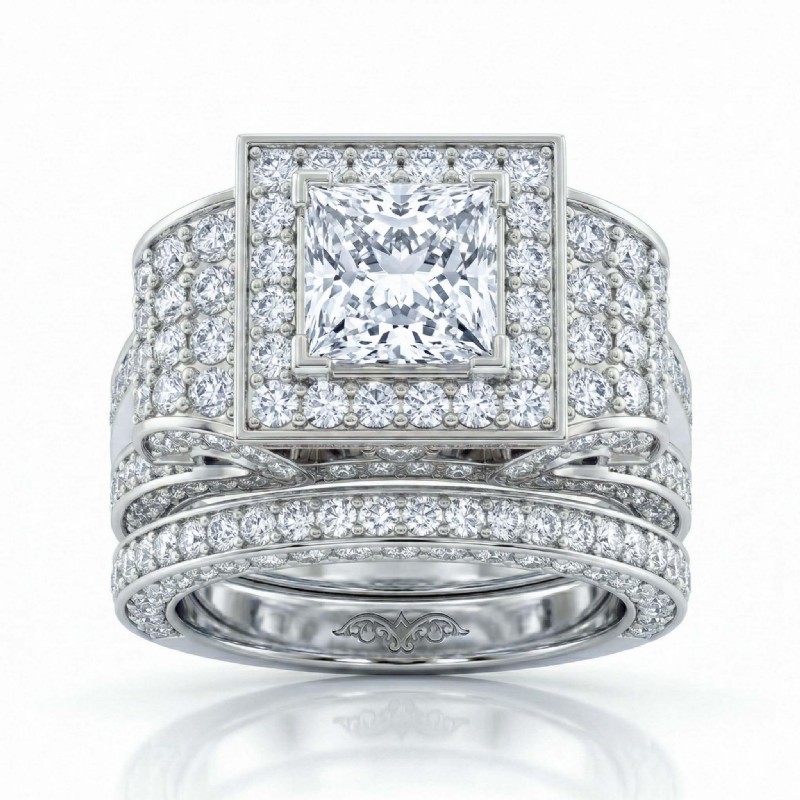 Antique Vintage Bridal Set diamond Ring 14k Gold White