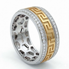 Greek Key Design Diamond Eternity Mens Wedding Band 14k Two Tone Gold 0.90Ct