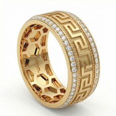 Greek Key Design Diamond Eternity Mens Wedding Band 14k Gold Yellow  (0.9Ct. tw.)