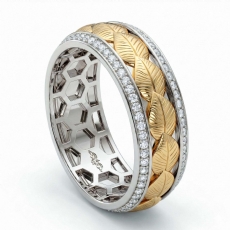 Gold Leaf Round Diamond Eternity Mens Wedding Band 14k Two Tone Gold 1.00Ct