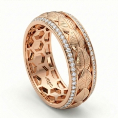 Gold Leaf Round Diamond Eternity Mens Wedding Band 18k Rose Gold  (1Ct. tw.)