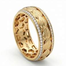 Gold Leaf Round Diamond Eternity Mens Wedding Band 14k Gold Yellow  (1Ct. tw.)