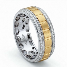 Matte Finish Round Diamond Eternity Mens Wedding Band 14k Two Tone Gold 0.90Ct