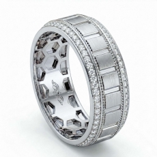 Matte Finish Round Diamond Eternity Mens Wedding Band 14k Gold White  (0.9Ct. tw.)