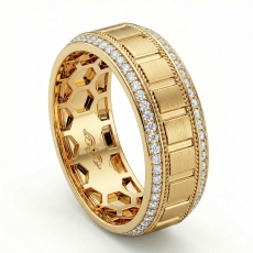 Matte Finish Round Diamond Eternity Mens Wedding Band 14k Gold Yellow  (0.9Ct. tw.)