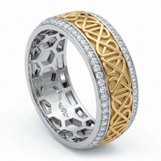 Celtic Design Round Diamond Eternity Mens Wedding Band 14k Two Tone Gold 1.00Ct