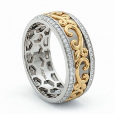 Vintage Vine Round Diamond Eternity Mens Wedding Band 14k Two Tone Gold 1.00Ct