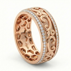 Vintage Vine Round Diamond Eternity Mens Wedding Band 18k Rose Gold  (1Ct. tw.)