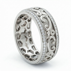 Vintage Vine Round Diamond Eternity Mens Wedding Band 14k Gold White  (1Ct. tw.)