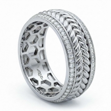 Rope Style Round Diamond Eternity Mens Wedding Band 14k Gold White  (1Ct. tw.)