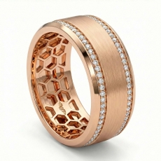 Matte Bevel Edge Round Diamond Eternity Men's Wedding Band 18k Rose Gold  (0.75Ct. tw.)