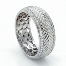 Harvest Pattern Round Diamond Eternity Men's Wedding Band 14k White Gold 0.75Ct