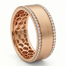 Matte Honeycomb Round Diamond Eternity Men's Wedding Band 18k Rose Gold  (0.75Ct. tw.)