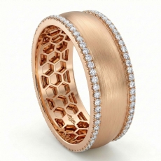 Honeycomb Dome Matte Round Diamond Men's Eternity Wedding Band 18k Rose Gold  (0.75Ct. tw.)